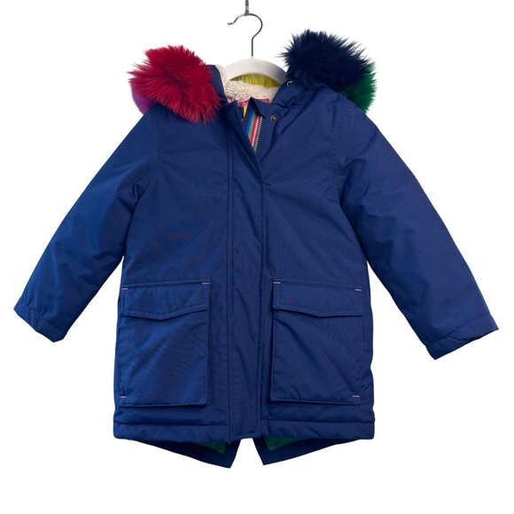 Boden Other - MINI BODEN All Weather Jacket Girls 3-4 Rainbow Faux Fur Hood Winter Coat Parka